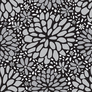 Chrysanthemum and Daisy in Black and Gray