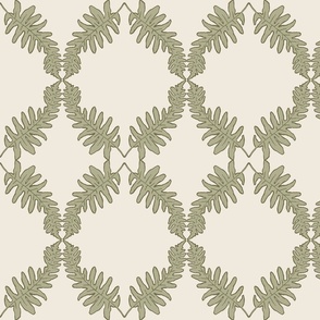 Fern Wallpaper | Green Trellis Wallpaper | Forest Fern Leaves | Furling Fronds in Sage Green | Large Scale