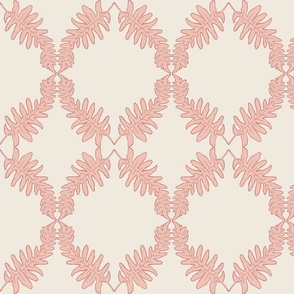 Fern Wallpaper | Pink Trellis Wallpaper | Forest Fern Leaves | Furling Fronds in Dusty Rose Pink | Large Scale