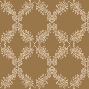 Fern Wallpaper | Neutral Trellis Wallpaper | Forest Fern Leaves | Furling Fronds in Light Brown | Large Scale