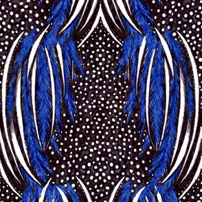 Vulturine Guinea Fowl  - Blue, Black and White feathers - Abstract Animal Print  