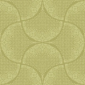 Yellow Green Avocado Sashiko Ginkgo Leaves Fans Scallops by Angel Gerardo - Large Scale