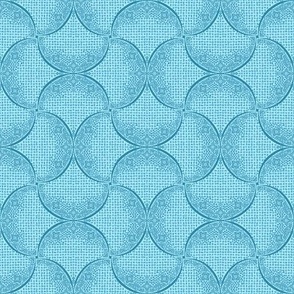 Ocean Cerulean Blue Fans Sashiko Ginkgo Leaves Scallops by Angel Gerardo - Small Scale
