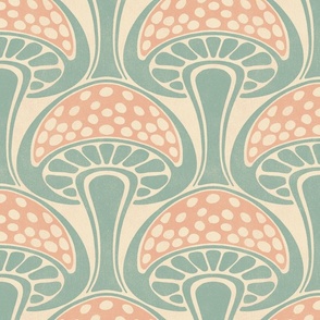 Art Nouveau Mushroom - 12" large - dusky peach and aqua blue 