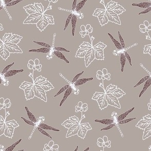 white and marsala (mid) dragonfly and swamp flower on light tan for nursery