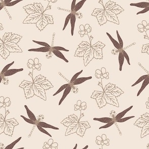 marsala (mid) dragonfly and swamp flower on light tan for nursery