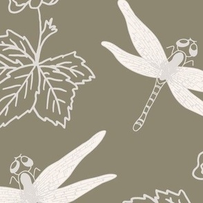 white (jumbo) Dragonfly and cloudberry on Olive for nursery and napkins