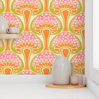 Art Nouveau Mushroom - 12" large - pink, orange, and avocado green 