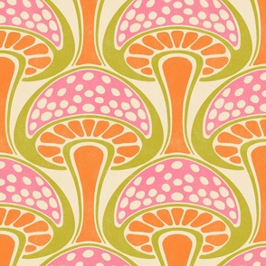 Art Nouveau Mushroom - 12" large - pink, orange, and avocado green 