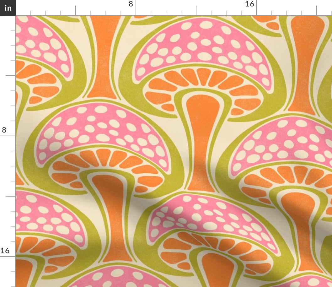 Art Nouveau Mushroom - 12" large - pink, orange, and avocado green 