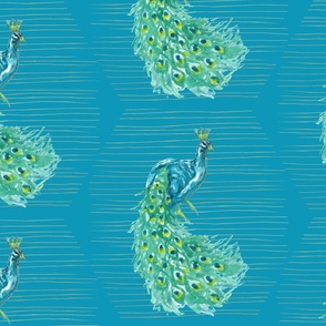 Peacocks on Blue Green / large scale 