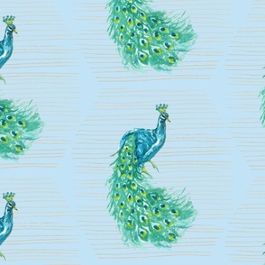 Peacocks on Baby blue / large scale