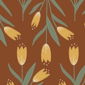 Yellow Tulips, Painted Flowers, Burgundy and Yellow, Burgundy Home Decor, Burgundy Wallpaper, Yellow Tulips, Floral Home Decor, Tulip Fabric, Floral Wallpaper, Burgundy Background, Hand Painted Tulips