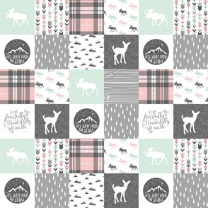 (3" scale) fearfully and wonderfully made patchwork - mint pink and grey (fawn) C23