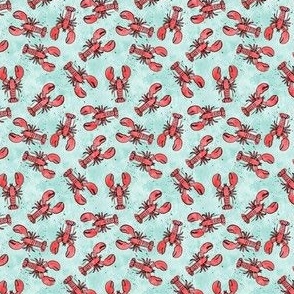 (3/4" scale) lobsters - watercolor & ink nautical summer - red on light aqua - C23