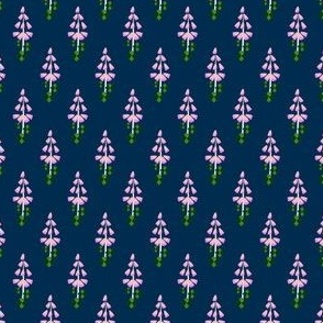 S Abstract Botanical - Diamond Checkered Jester Argyle and Floral - Pink Purple Foxglove with Diamond Leaves on Blue