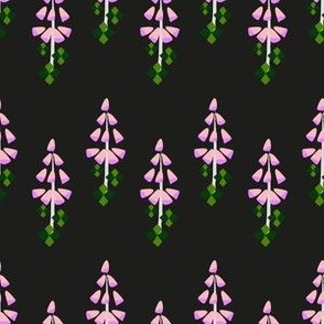 M Abstract Botanical - Horizontal Chevron Stripes Pattern and Floral - Purple Pink Foxglove with Diamond Leaves on Gray