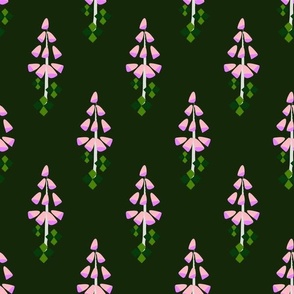 L Abstract Botanical - Diamond Checkered Jester Argyle and Floral - Purple Pink Foxglove with Diamond Leaves on Green
