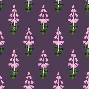 M Abstract Botanical - Diamond Checkered Jester Argyle Harlequin and Floral - Purple Pink Foxglove with Diamond Leaves on Purple
