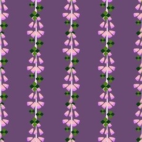 M Abstract Botanical - Vertical Stripes Flower - Purple Pink Foxglove with Green Diamond leaves on Purple