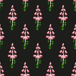 M Abstract Botanical - Diamond Checkered Jester Argyle and Floral -  Red Pink Foxglove with Diamond Leaves on Gray