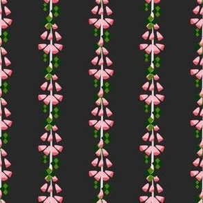 M  Abstract Botanical - Vertical Stripe Flower - Red Pink Foxglove with Green Diamond leaves on Gray
