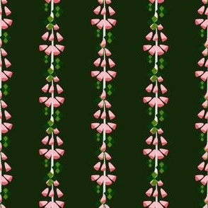 M Abstract Botanical - Vertical Stripe Flower - Red Pink Foxglove with Green Diamond leaves on Green