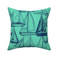 sailboats-on-mint, sailing, boating, lakehouse, boys room