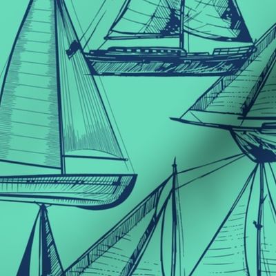 sailboats-on-mint, sailing, boating, lakehouse, boys room