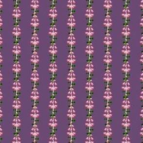 S Abstract Botanical - Vertical Stripes Flower - Red Pink Foxglove with Green Diamond leaves on Purple