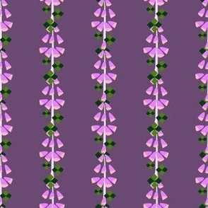 M Abstract Botanical - Vertical Stripe Flower - Pink Purple Foxglove with Green Diamond leaves on Purple
