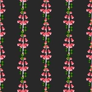 M Abstract Botanical - Vertical Stripes Flower - Pink Red Foxglove with Green Diamond leaves on Grey