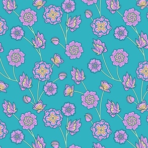 Oak Park Stylised Floral - Aqua Small