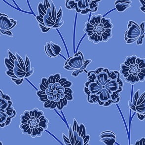 Oak Park Stylised Floral - Blue Large