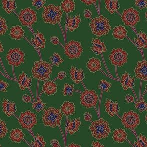 Oak Park Stylised Floral - Green Small