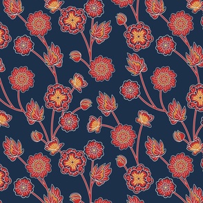 Oak Park Stylised Floral - Navy Small