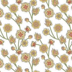 Oak Park Stylised Floral - White Small
