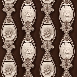 Carved Ivory Roses and Leaves Inlaid in Metal Links - in Sepia Tones