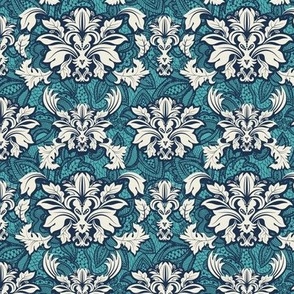 Flower and Lace Damask in Turquoise and White
