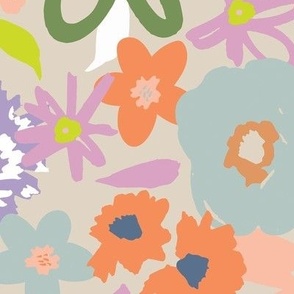 Picnic Season - Fun Bold Messy Blooms - LARGE - Chalk Grey