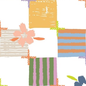 Picnic Season - blanket patchwork checkerboard and floral - LARGE 