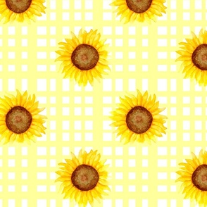 Watercolor Sunflowers on Yellow Plaid Tartan