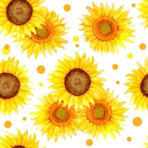 Sunflower Polka Dot Pattern on White Background