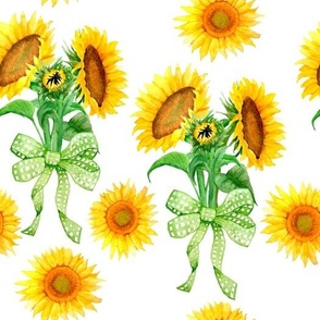 Sunflower & Green Bows - Cottagecore Print