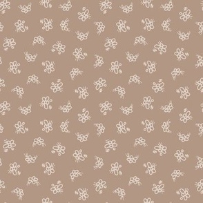 beige flowers ditsy on tan brown (tiny)