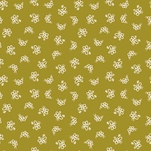 white flowers ditsy on bright olive green (tiny)