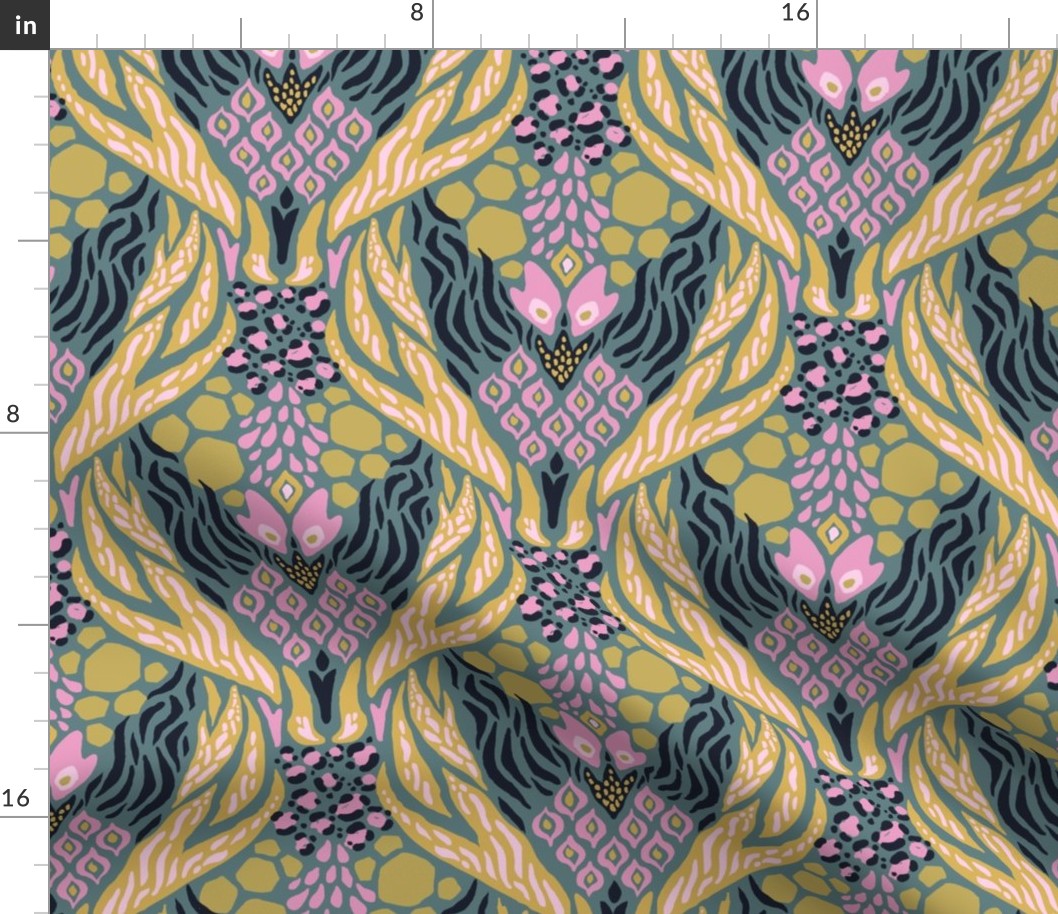 Modern animal print. Damask. Viridian. Small