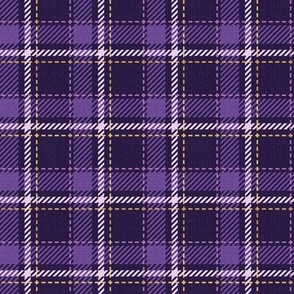 Tiny scale // Reworked tartan cloth // dark purple background lavender and golden textured criss-crossed vertical and horizontal stripes