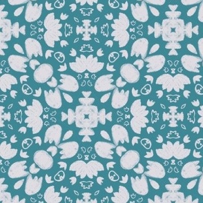 White Floral Pattern on Petrol Blue