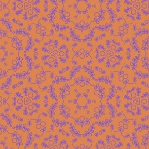 Purple Line Florals on Bright Orange